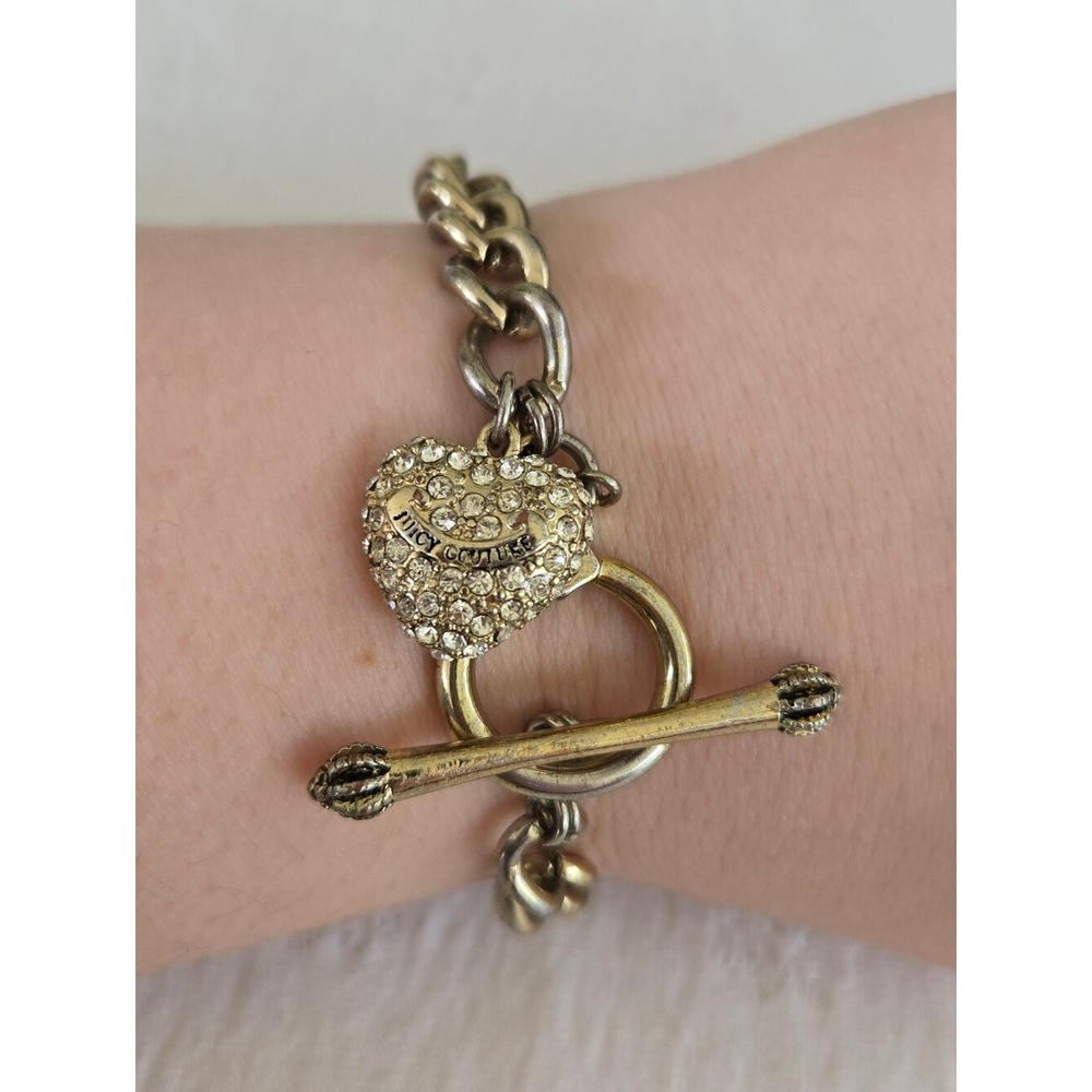 Juicy Couture Gold-Tone Heart Charm Toggle Bracelet - Crystal Accent